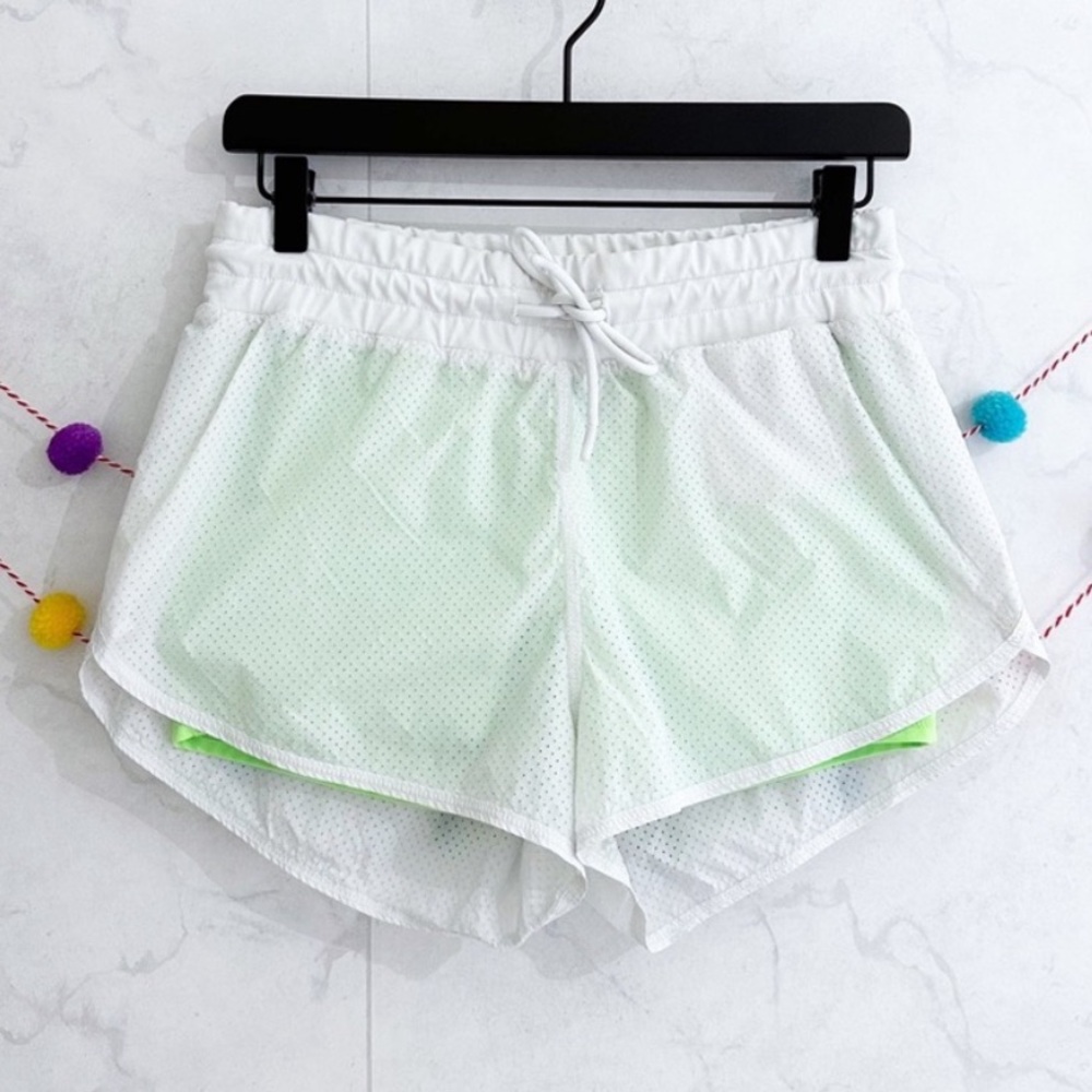 Fabletics Mahe White Neon Green Mesh Lined Ventilated Athletic Running Shorts